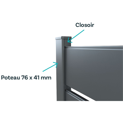 Clôture ajourée en aluminium avec poteau et closoir