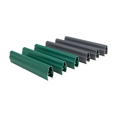 Clips de finition verts et gris pour lames occultantes en PVC souples